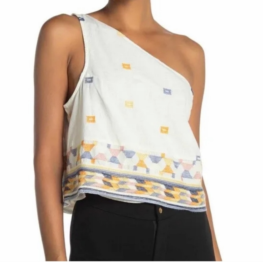 FREE PEOPLE Bali Baby Embroidered Asymmetrical Tank Crop One Shoulder Top Small